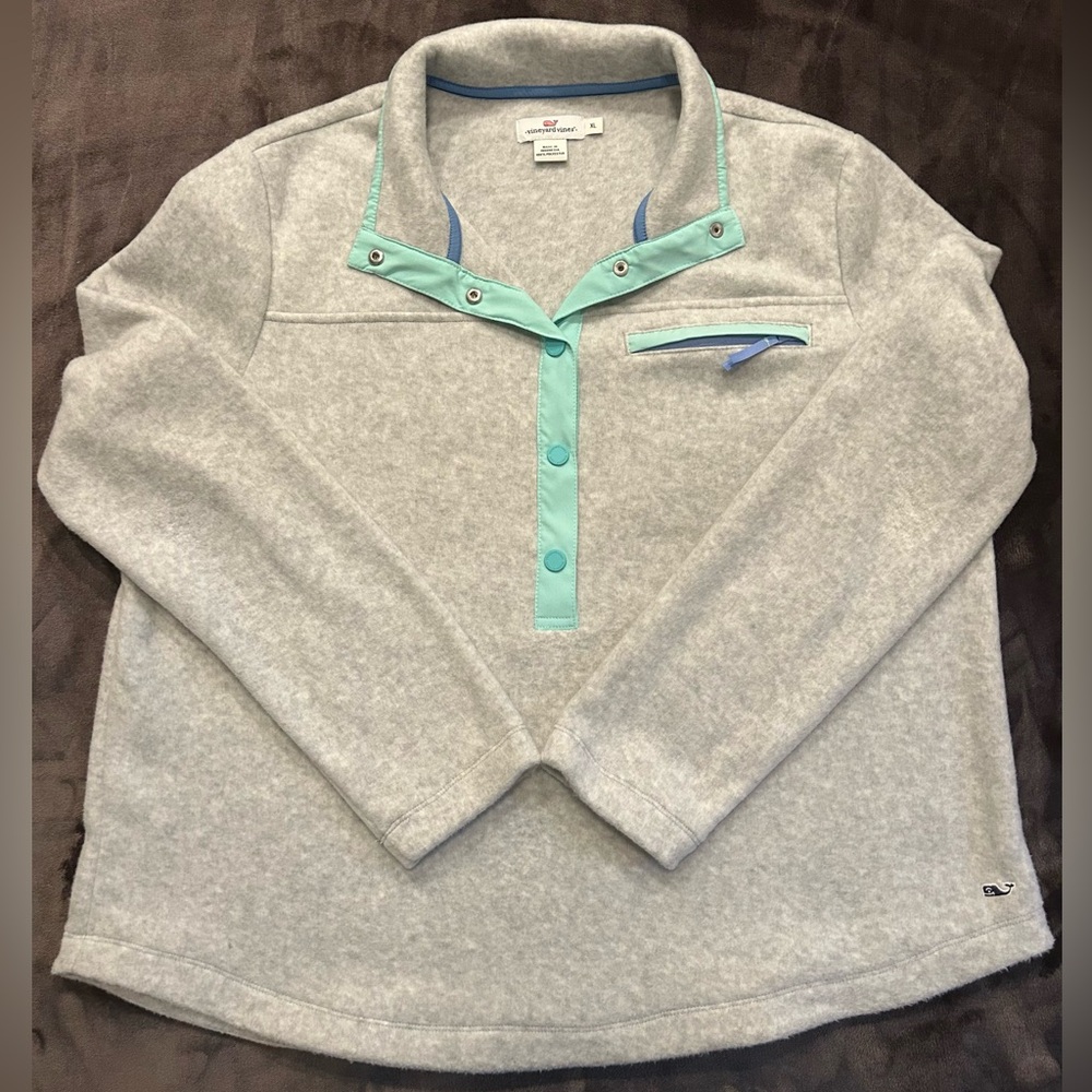 Vineyard Vines Women’s Grey Harbor Fleece Half Snap Pullover Sweatshirt Size XL